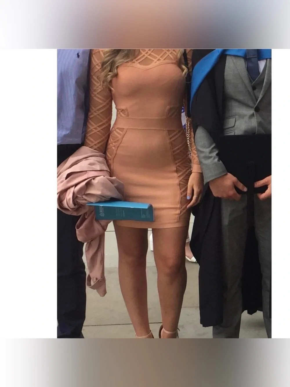House of CB pink tan bodycon geometric bandage mini dress - Picture 2 of 8